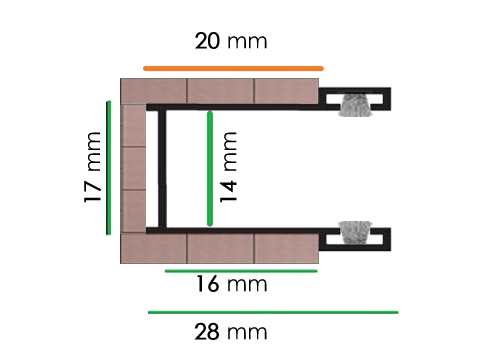 Guide di scorrimento modello GE dimensione 28x17x28 mm